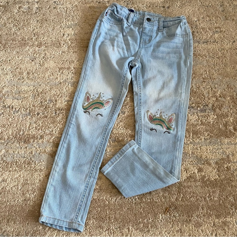 Vigoss The Jagger Unicorn Jeans Light Blue Wash Jeans Rainbow Glitter Knees: 6X